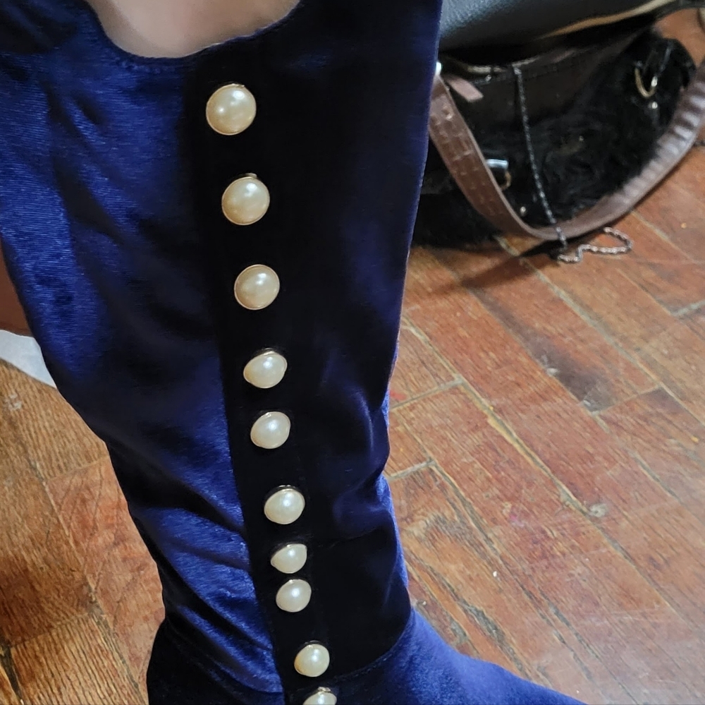 BLUE VELVET OVER KNEE BOOTS - Picture 5 of 9